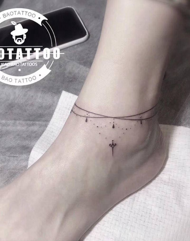 完美脚环纹身图片_腿部手部几何图腾纹身图案