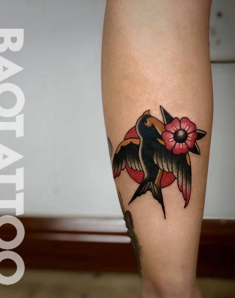 小燕子纹身图片_颈部手臂Old SchoolNew School纹身图案