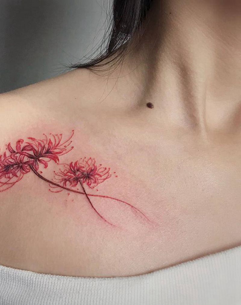 彼岸花作品纹身图片_胸部清新纹身图案