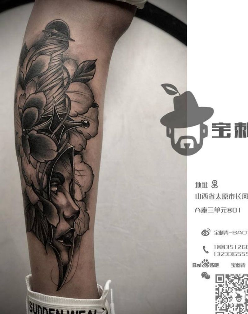 NewSchool纹身图片_腿部New School纹身图案