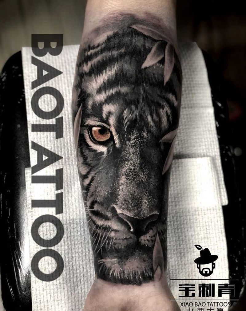 欧美写实老虎纹身图片_手臂欧美写实纹身图案