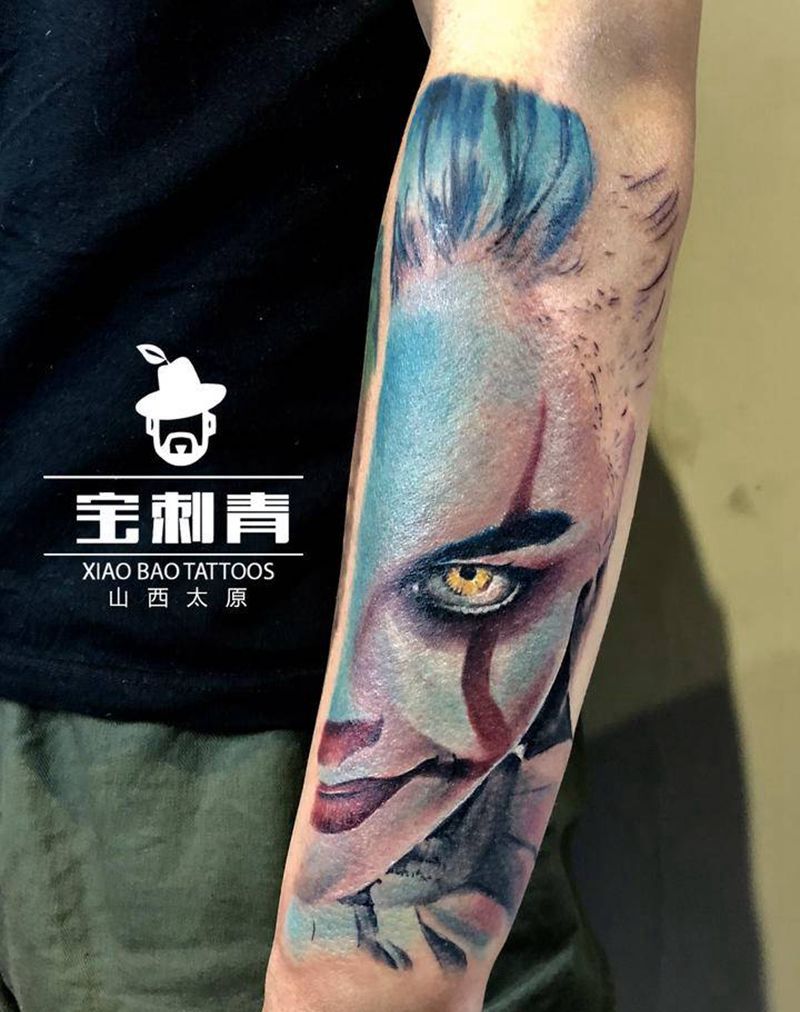 哈莉·奎茵纹身图片_手臂欧美写实小丑纹身图案