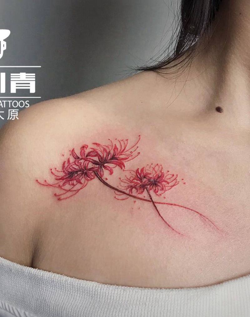 彼岸花纹身图片_胸部彼岸花纹身图案