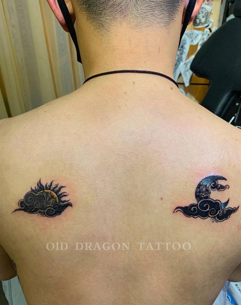 日月纹身图片_背部纹身图案