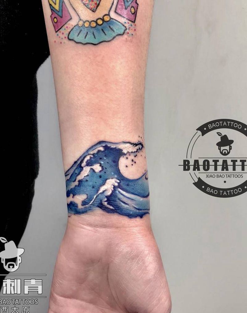 浮世绘水浪纹身图片_手臂水彩水浪 小清新纹身图案
