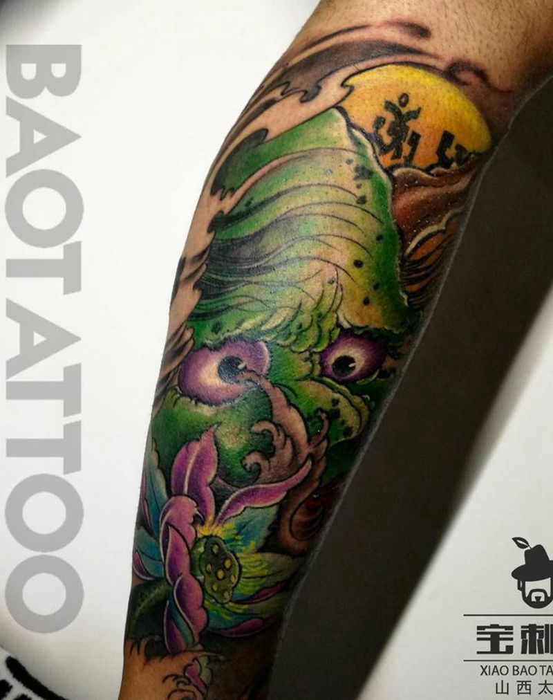 新传统般若包小腿纹身图片_脚部新传统般若纹身图案