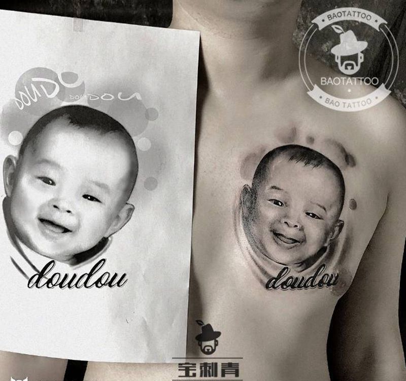 肖像纹身纹身图片_胸部欧美写实肖像纹身纹身图案