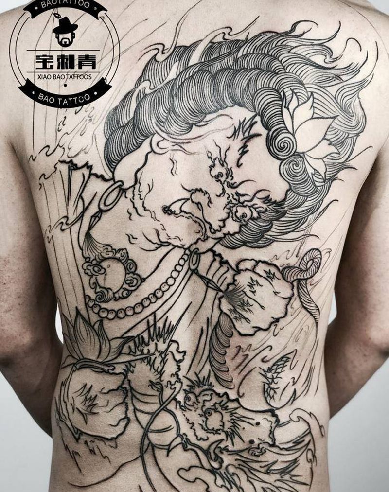 不动明王纹身图片_背部新传统不动明王纹身图案