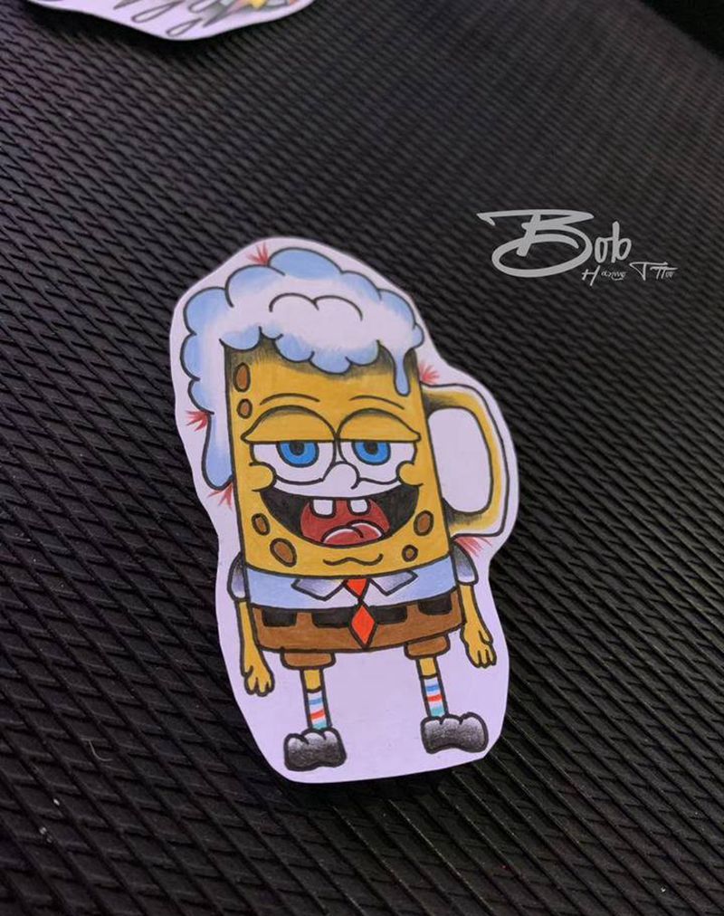 海绵宝宝纹身图片_手臂腿部Old School纹身图案