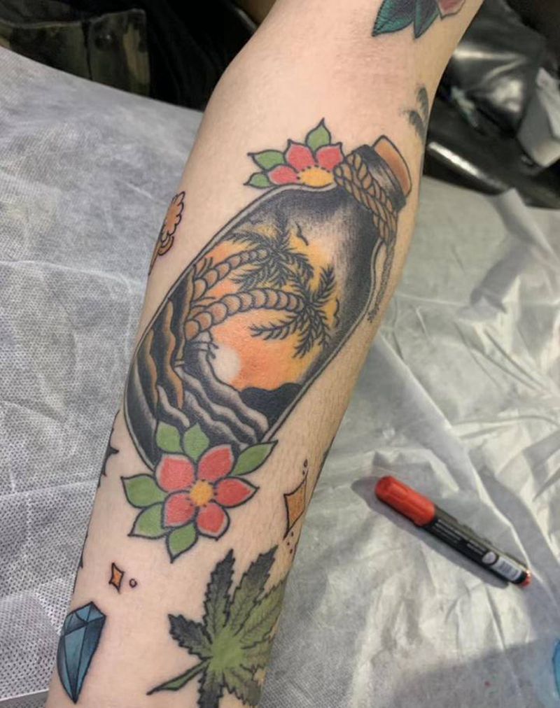 漂流瓶纹身图片_手臂Old School纹身图案