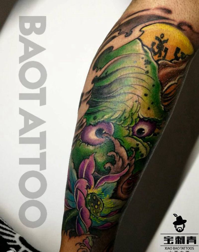 小腿般若作品纹身图片_腿部新传统般若纹身图案