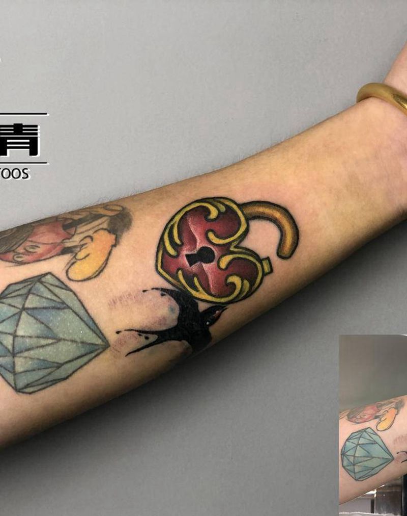 心锁纹身图片_手臂Old SchoolNew School纹身图案