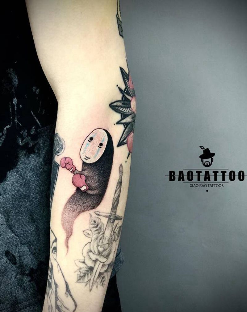 无脸男纹身图片_手臂点刺无脸男纹身图案