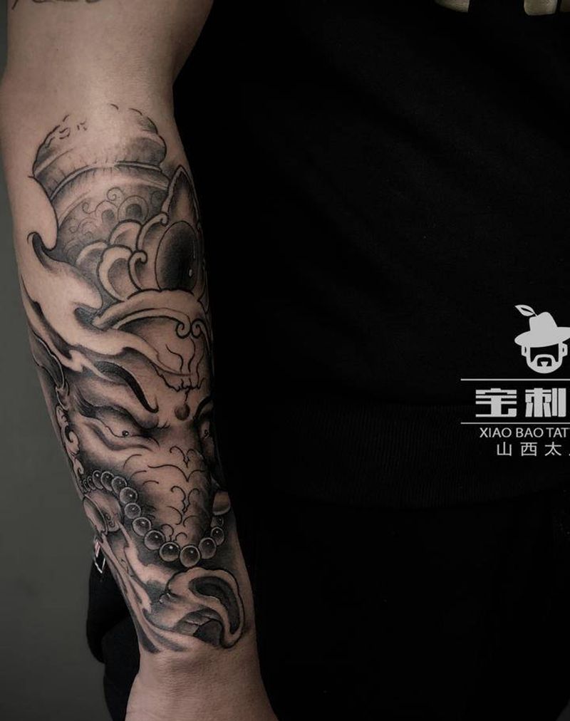 象神纹身图片_手臂新传统象神纹身图案