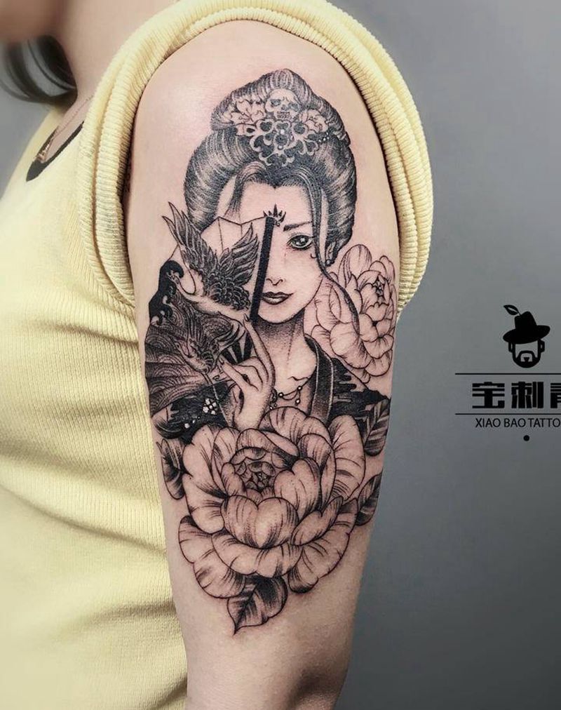 艺妓纹身图片_手臂新传统纹身图案