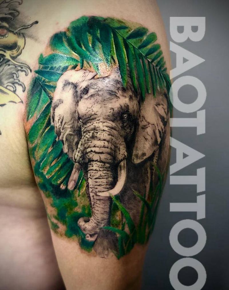 欧美写实作品纹身图片_手臂欧美写实象大象纹身图案