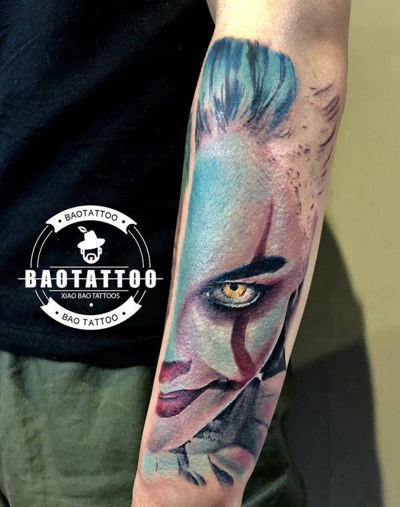 小丑女纹身图片_手臂欧美写实纹身图案