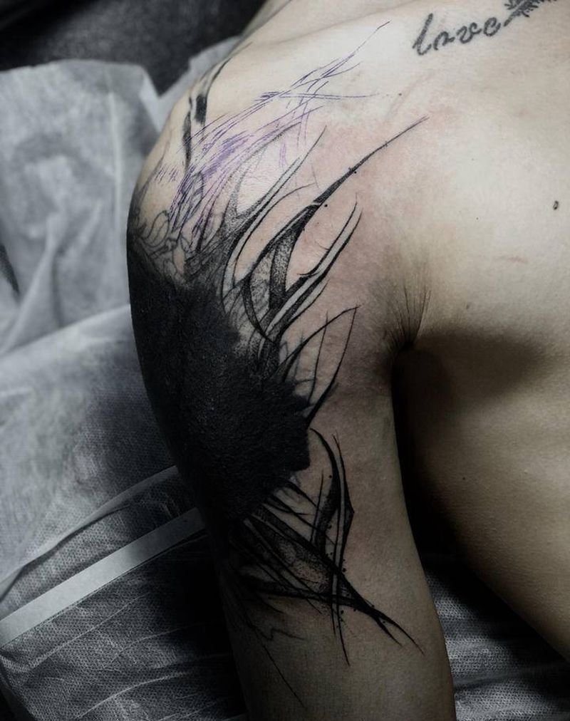 遮盖过程纹身图片_手臂几何速写纹身图案