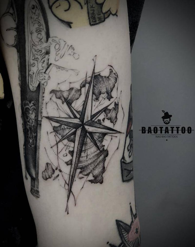 指南针纹身图片_手臂几何纹身图案