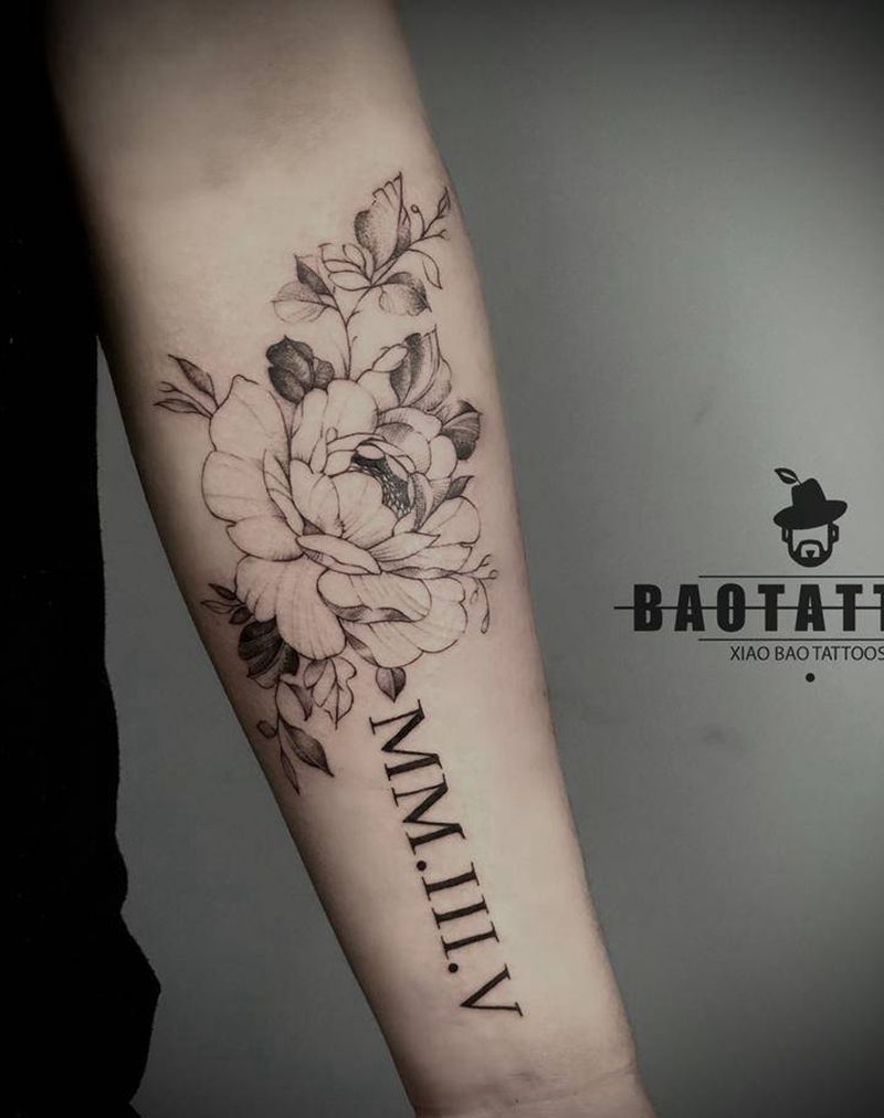 海棠花纹身图片_手臂点刺纹身图案