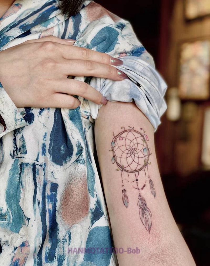 捕梦网纹身图片_手臂水彩水墨纹身图案