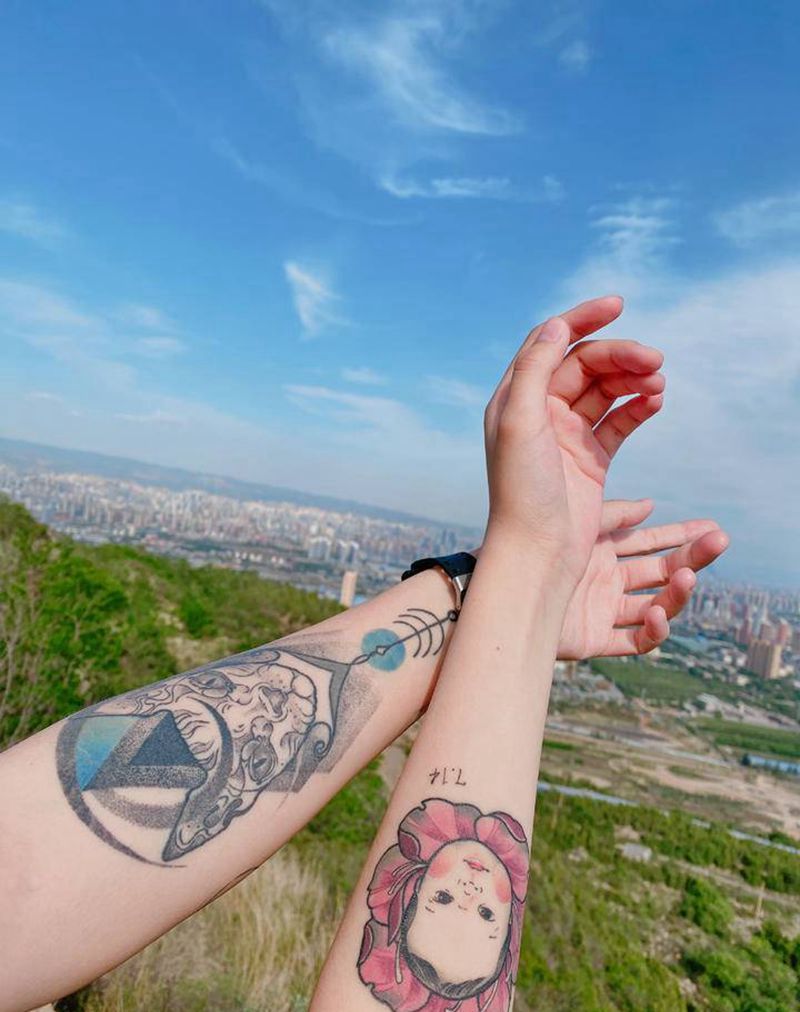 买家秀纹身图片_手臂New School点刺纹身图案