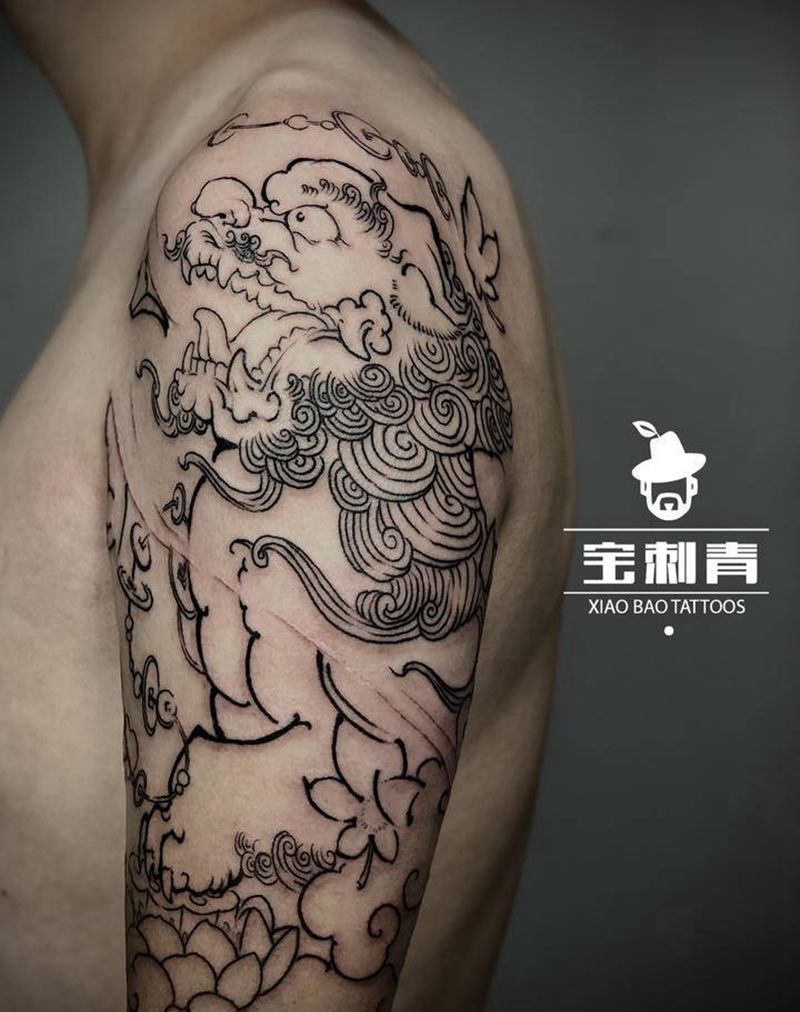 唐狮纹身图片_新传统纹身图案