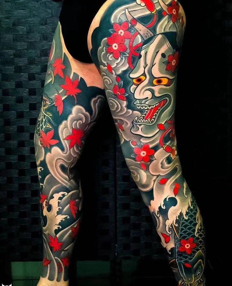 花腿纹身图片_新传统老传统纹身图案