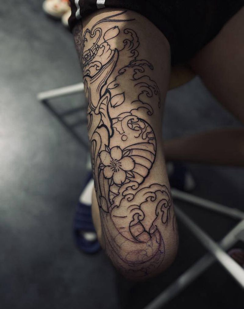 班若纹身图片_腿部纹身图案