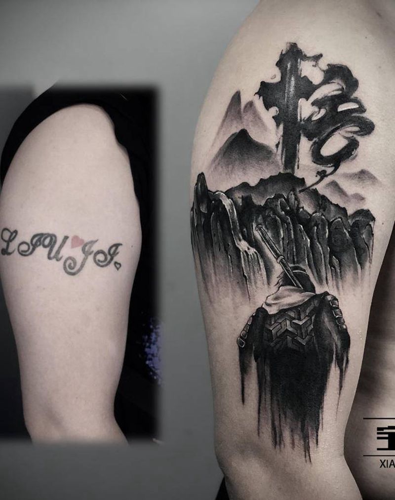 遮盖纹身图片_手臂水墨至尊宝纹身图案