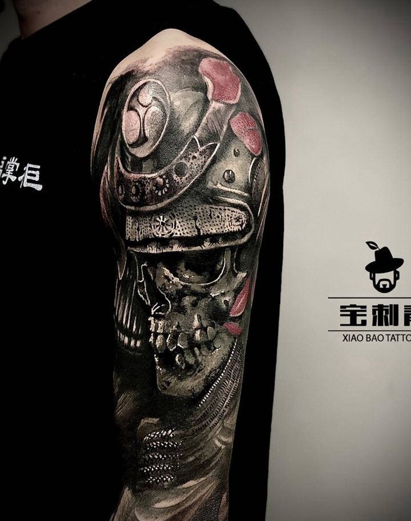 暴力遮盖纹身图片_手臂欧美写实鬼武士纹身图案