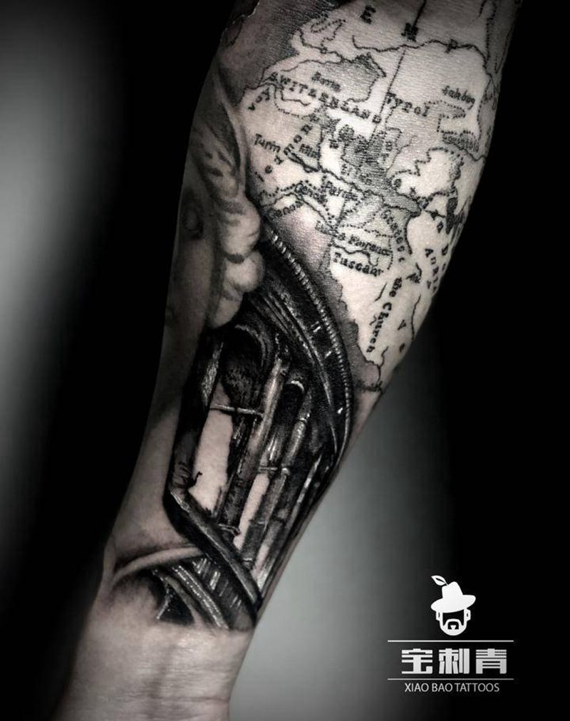 中世纪罗马角斗场纹身图片_手臂欧美写实复古角斗场纹身图案