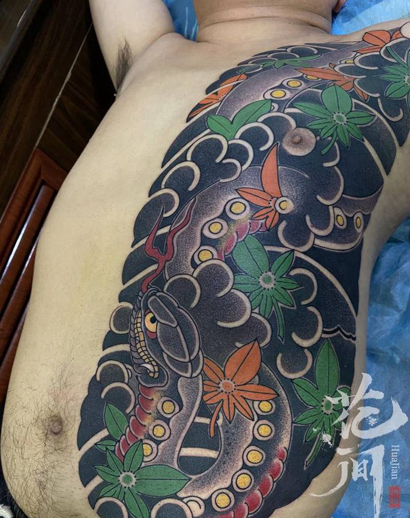 开衫未完纹身图片_背部腹部老传统新传统纹身图案