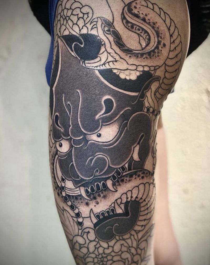 刺工只是一小部分纹身图片_腿部老传统纹身图案