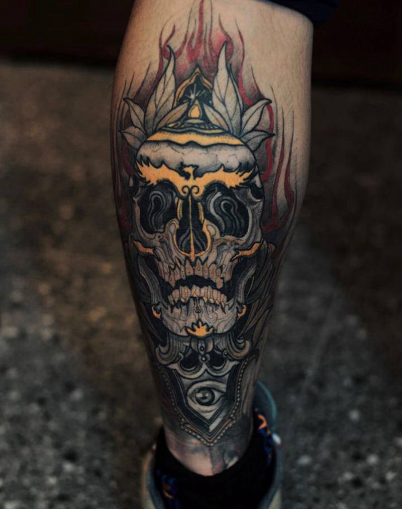 近期约见的两个恢复后作品纹身图片_手臂腿部新传统点刺纹身设计纹身图案