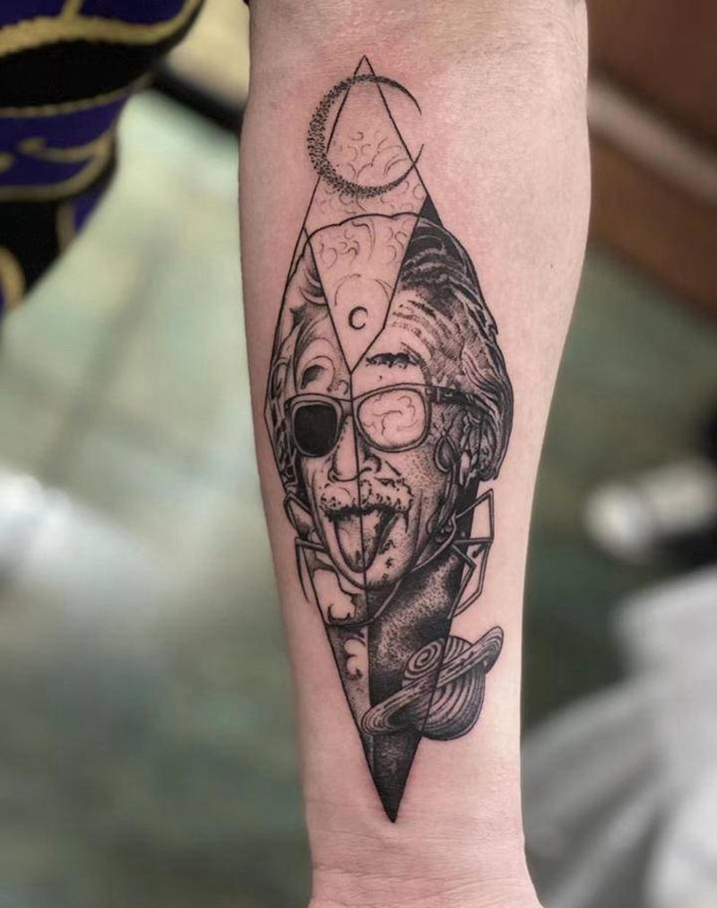 爱因斯坦纹身图片_手臂点刺纹身图案