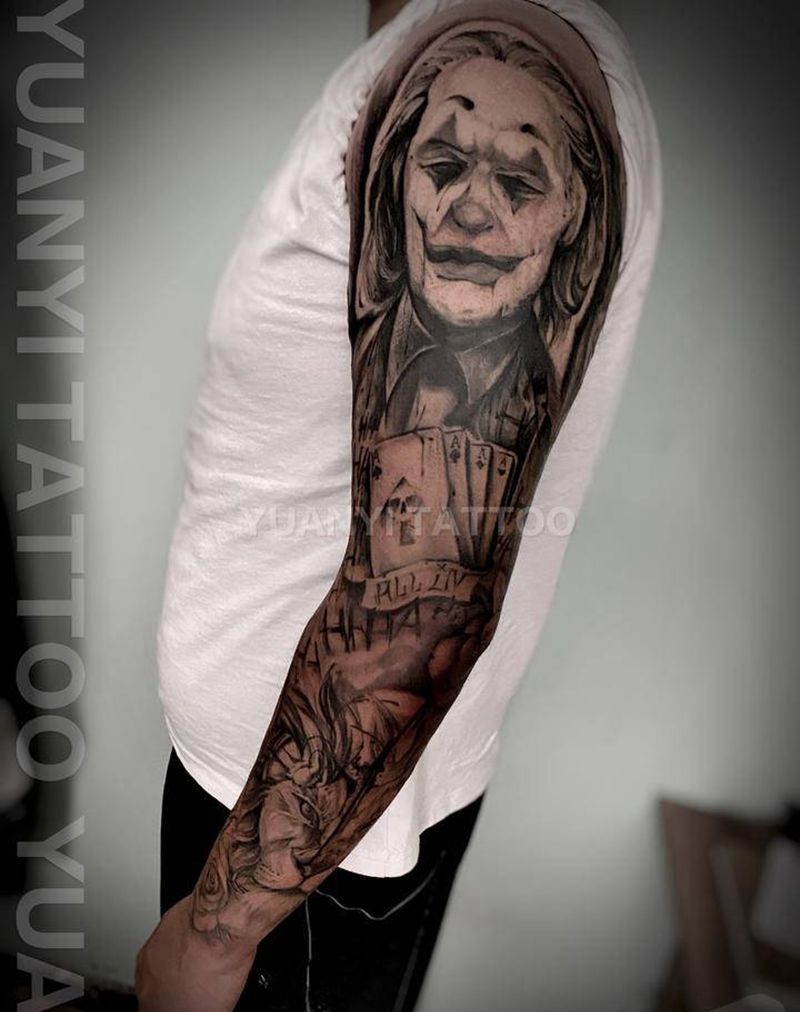 小丑纹身图片_手臂手部New School欧美写实小丑花臂纹身图案