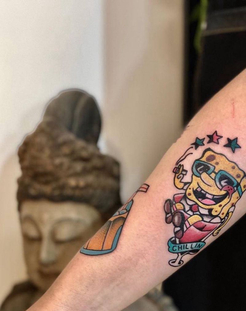 海绵宝宝纹身图片_手臂Old School纹身图案