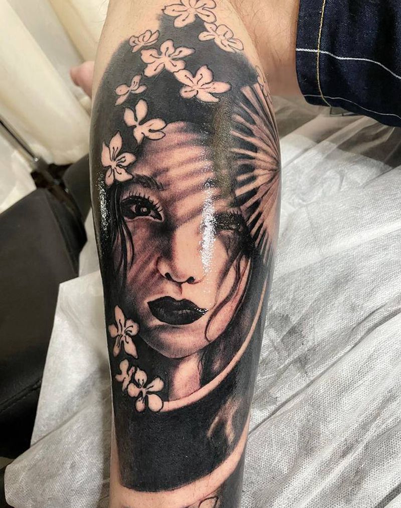 花腿未完成纹身图片_腿部纹身图案