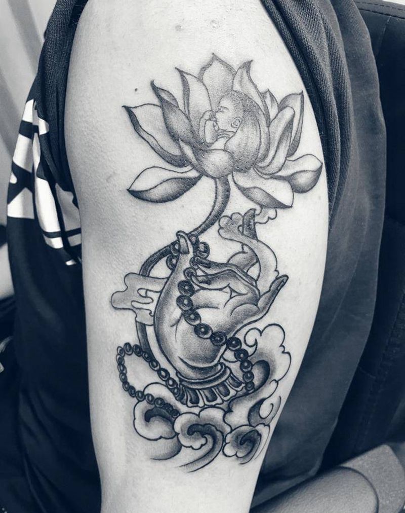 佛手纹身图片_肩部新传统纹身图案