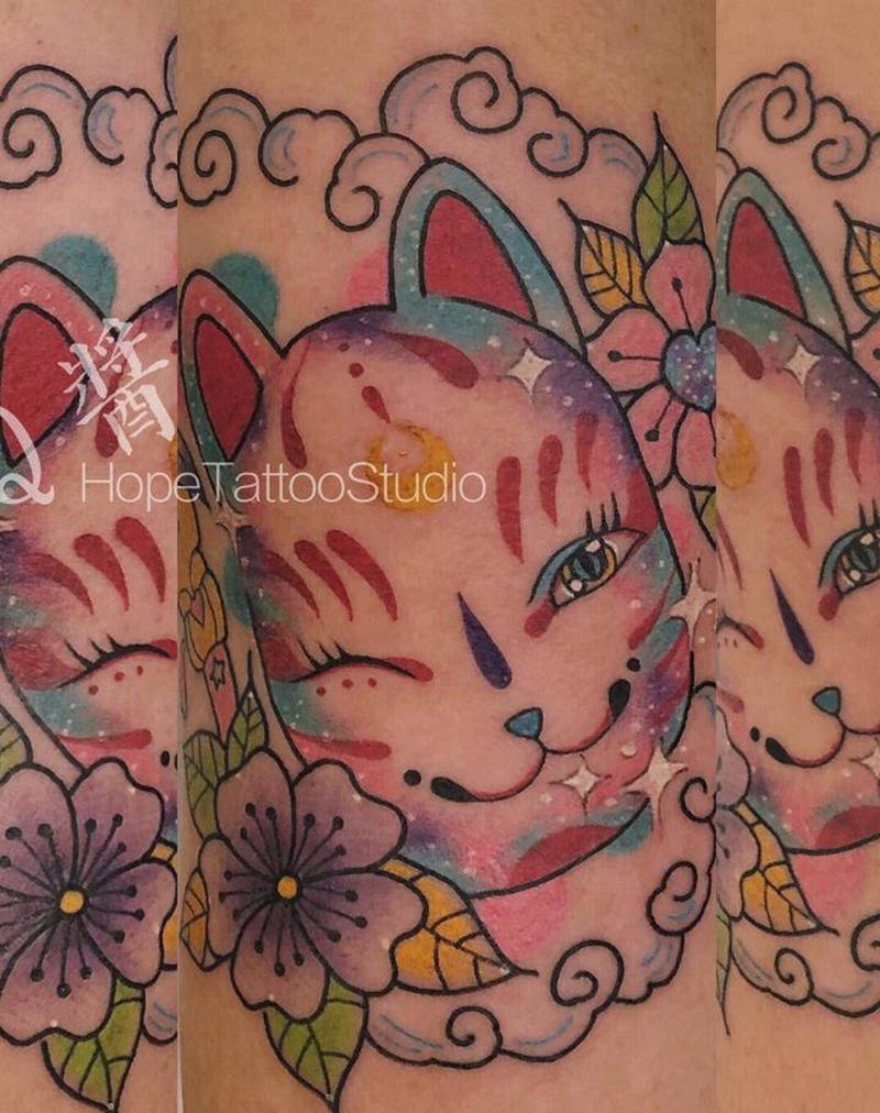 狐狸面具纹身图片_手臂Old School纹身图案