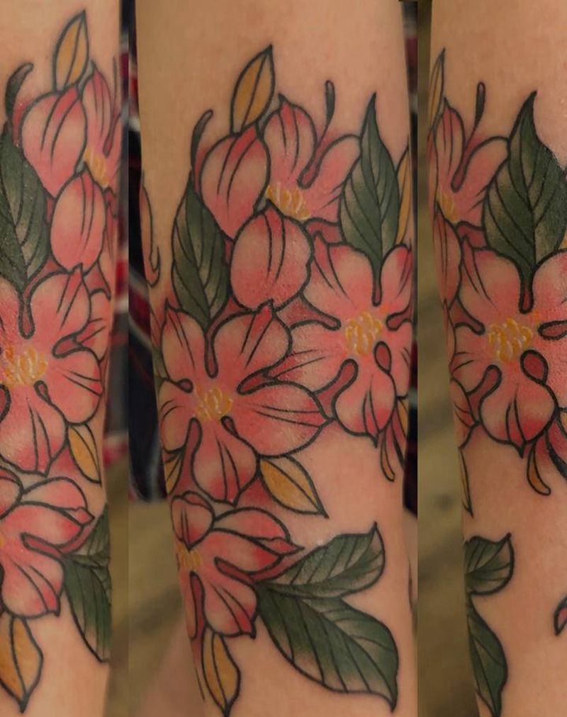 樱花束纹身图片_手臂Old School樱花纹身图案