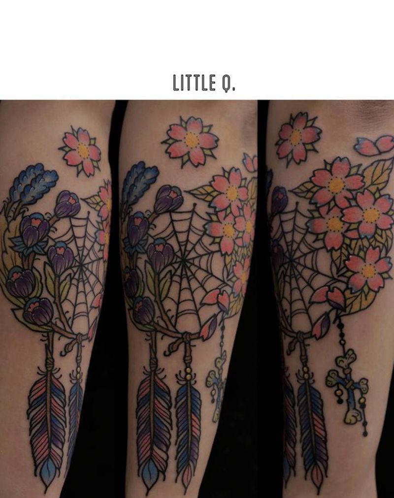 捕梦网纹身图片_手臂Old School捕梦网纹身图案