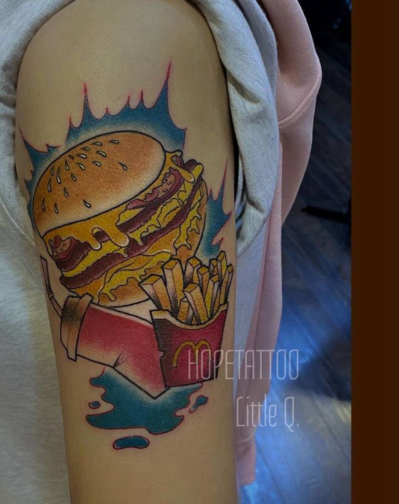 汉堡套餐纹身图片_手臂Old School巨无霸纹身图案