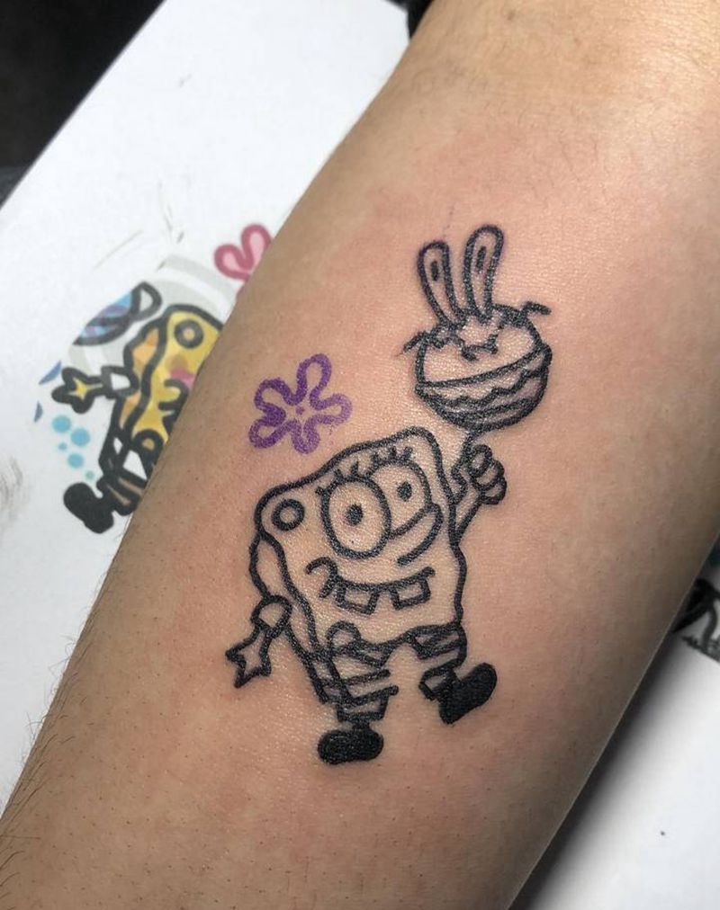 海绵宝宝纹身图片_手臂Old School纹身图案