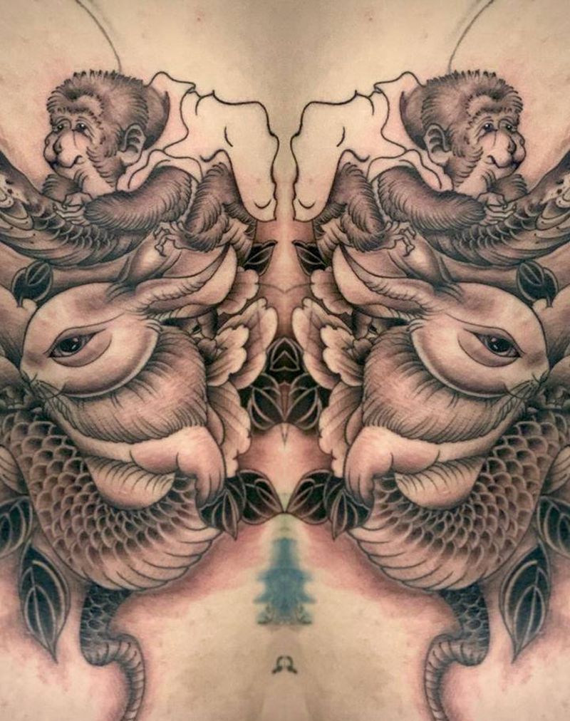 一家三口纹身图片_腰部新传统纹身图案