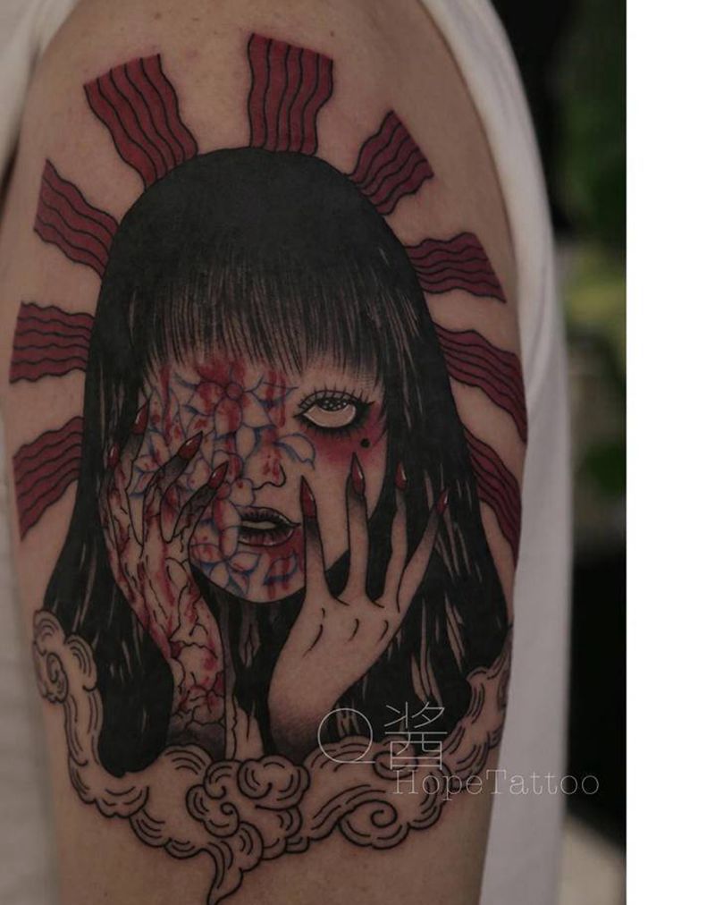 富江纹身图片_手臂暗黑漫画纹身图案