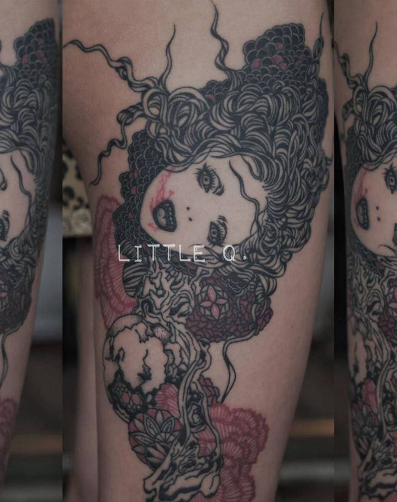 破碎的卡密拉纹身图片_暗黑浮世绘纹身图案