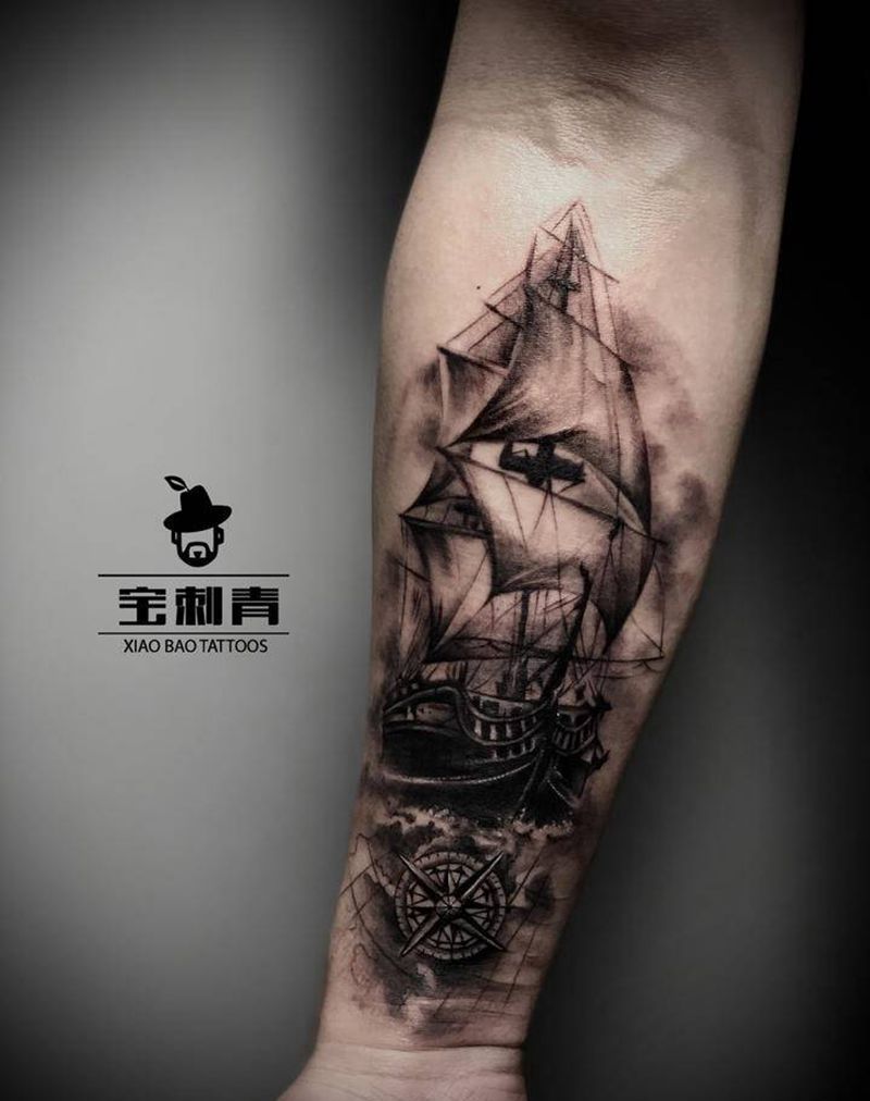 乘风破浪纹身图片_手臂欧美写实纹身图案