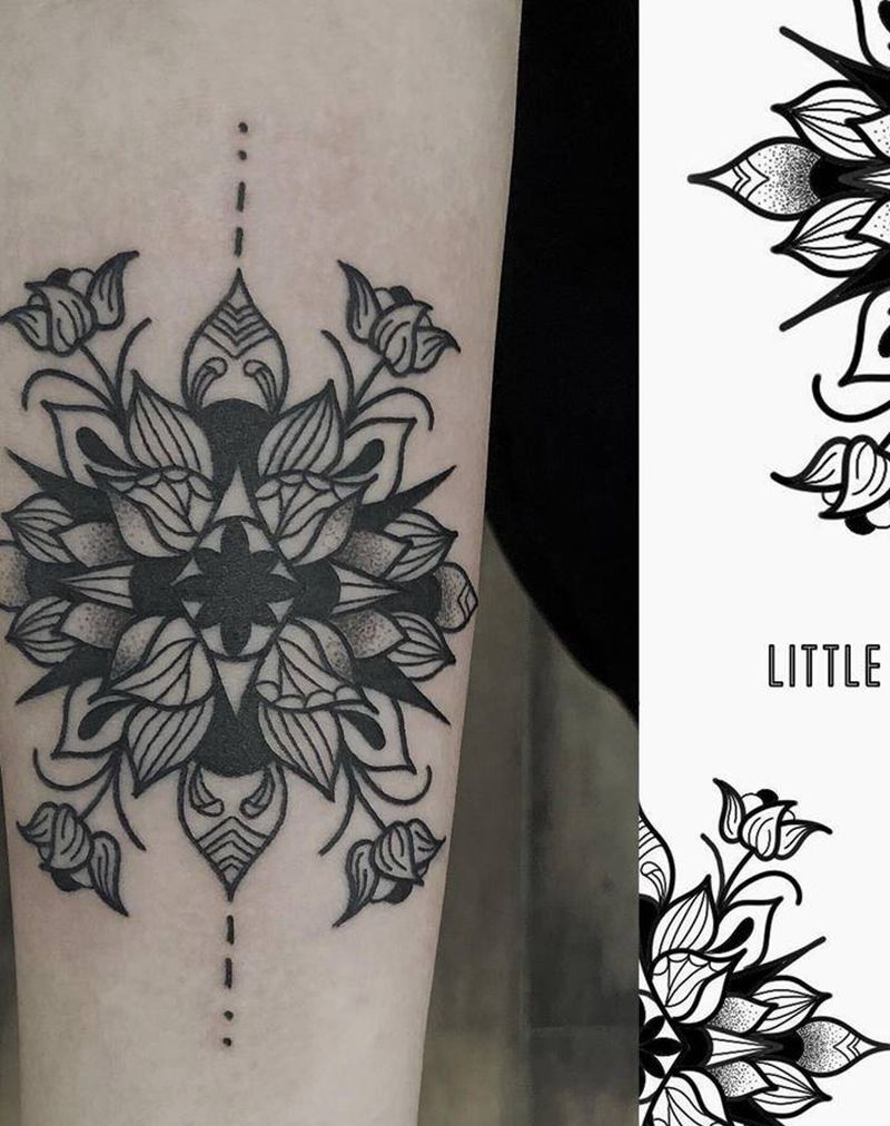 小臂曼陀罗纹身图片_手臂几何纹身图案